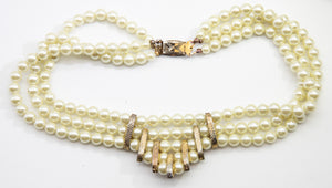 Vintage Deco Three Strands Faux Pearl Necklace - JD10774