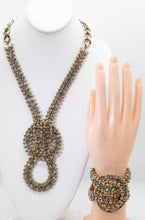 Load image into Gallery viewer, Vintage Unusual Rhinestone and Gold Metal Beads Necklace and Bracelet - JD10950