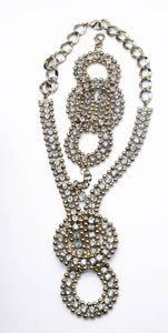 Vintage Unusual Rhinestone and Gold Metal Beads Necklace and Bracelet - JD10950