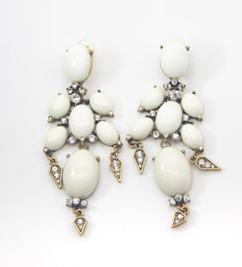 White Cabochon Pierced 4 Inch Dangling Earrings - JD10623
