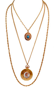 Vintage 3-Strand Goldette Pendant Locket Necklace