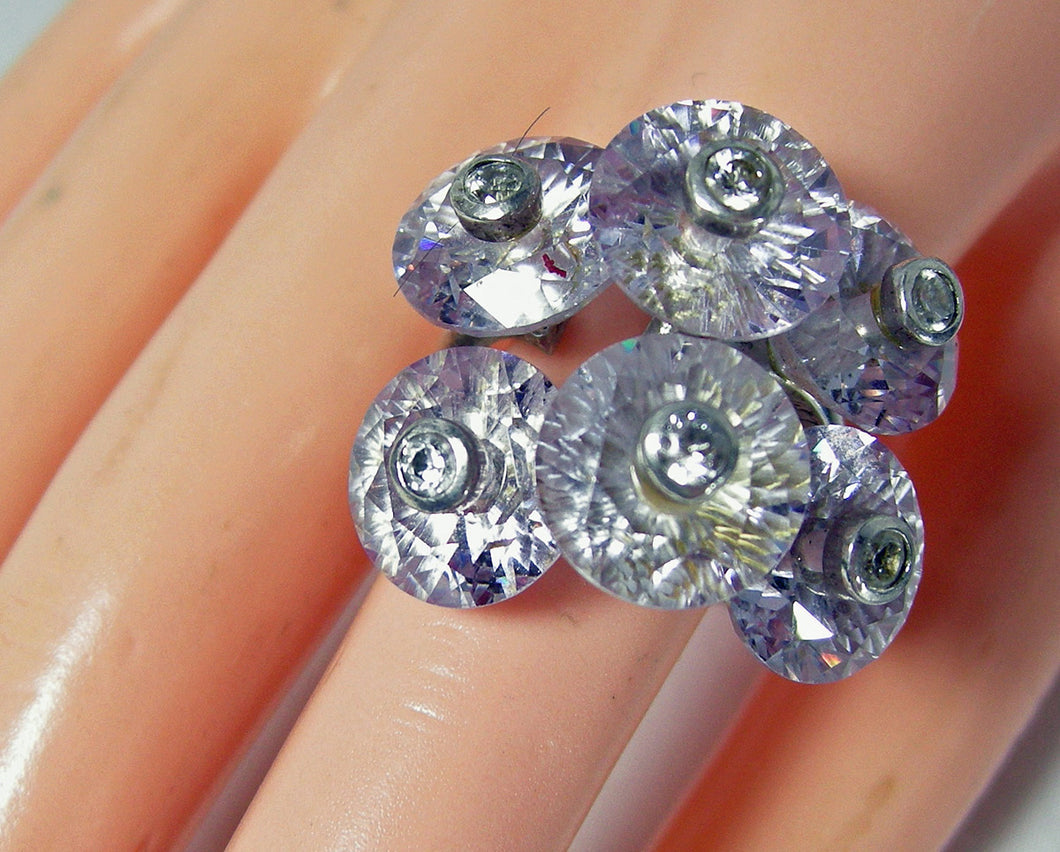 Sterling Silver Lavender Austrian Crystal Floral Ring - JD10191