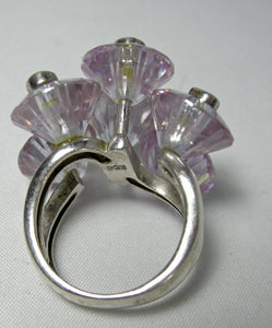 Sterling Silver Lavender Austrian Crystal Floral Ring - JD10191