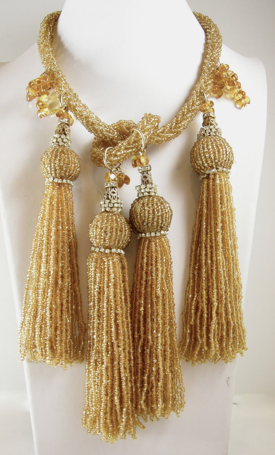 Vintage Anka Bugle Beaded Tassel Necklace