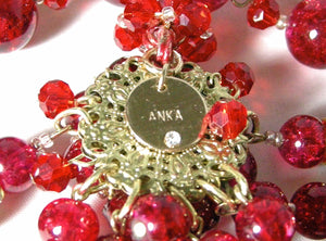 Signed Anka One-Of-A-Kind Red Glass Dramatic Necklace  - JD10515