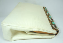 Load image into Gallery viewer, Vintage Anton Moritz Cream Color &amp; Faux Turquoise Stone Snakeskin Hand Bag