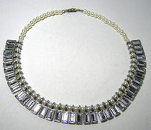 Load image into Gallery viewer, Vintage Signed “France” Faux Pearl And Crystal Baguette Necklace  - JD10507