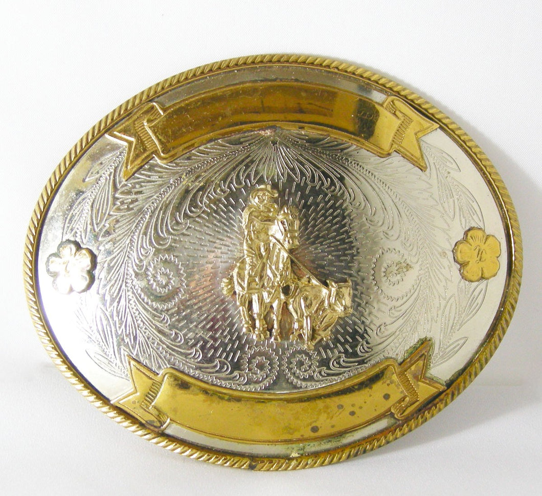 Signed Collectible Tony Lama German Silver & Bronze Belt Buckle