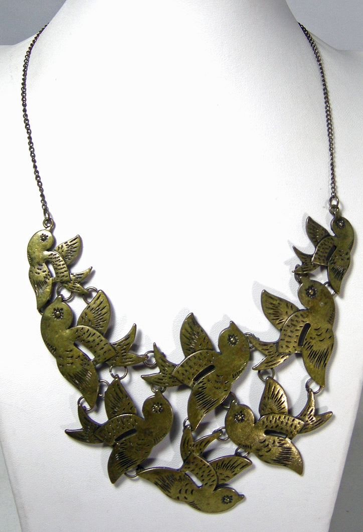 Vintage Brass Bird Bib Necklace  - JD10491