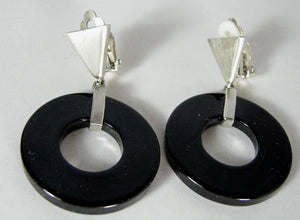 Vintage Black Bakelite Dangling Earrings - JD10306