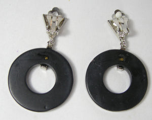 Vintage Black Bakelite Dangling Earrings - JD10306