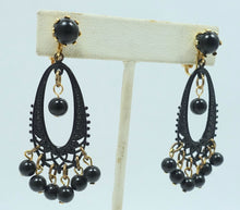 Load image into Gallery viewer, Vintage Black Glass Bead Dangling Earrings