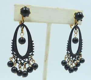 Vintage Black Glass Bead Dangling Earrings