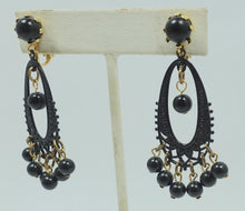 Load image into Gallery viewer, Vintage Black Glass Bead Dangling Earrings