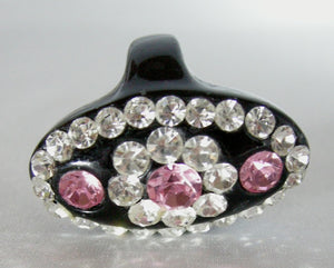 Vintage 80s Clear & Pink Rhinestone Elongated Floral Ring – Size 7-1/4