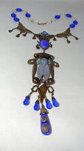 Load image into Gallery viewer, Vintage Dramatic Signed Czech Blue Glass Cicada Necklace  - JD10497