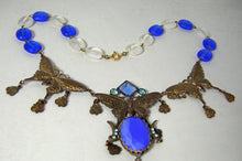 Load image into Gallery viewer, Vintage Dramatic Signed Czech Blue Glass Cicada Necklace  - JD10497