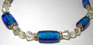 Vintage signed Bettina Von Walhof Crystal And Blue Glass Necklace  - JD10511