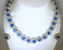 Load image into Gallery viewer, Vintage 1940s Blue &amp; Clear Glass Floral Necklace &amp; Earrings