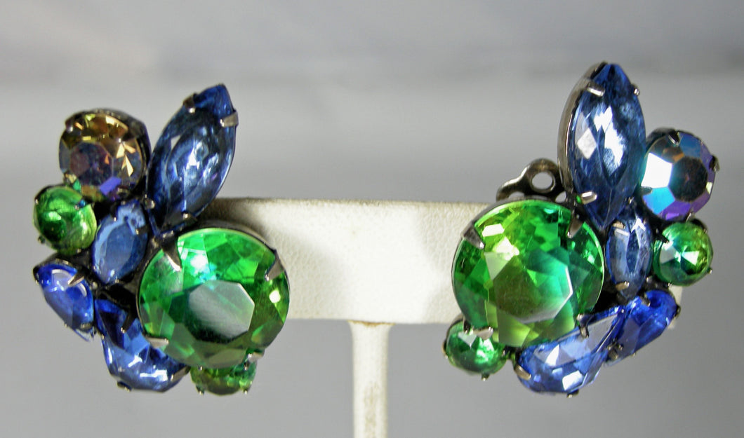 Vintage  Schreiner Multi-Color Crystal Earrings