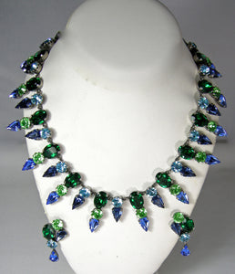 Vintage Signed Austria Blue/Green Necklace & Earring Set  - JD10255