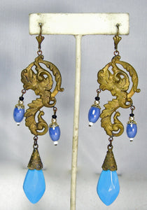 Vintage Extremely Long Czech Ornate Dangling Earrings  - JD10418