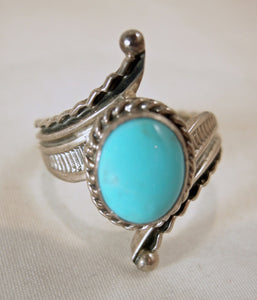 Vintage Navajo-American Indian Signed Raymond Delgarito Turquoise & Sterling Ring, Size 9.5