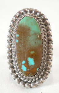 Vintage Navajo American Indian Signed “M”Turquoise Sterling Ring, Size 8