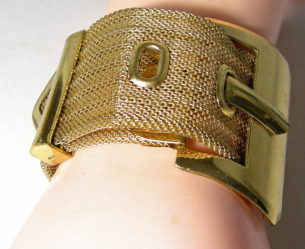 Vintage Gold Tone Metal Buckle Adjustable Buckle Bracelet - Ruby Lane