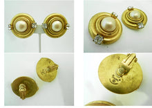 Load image into Gallery viewer, Vintage 1970&#39;s Signed Chanel Faux Pearl &amp; Rhinestone Earrings