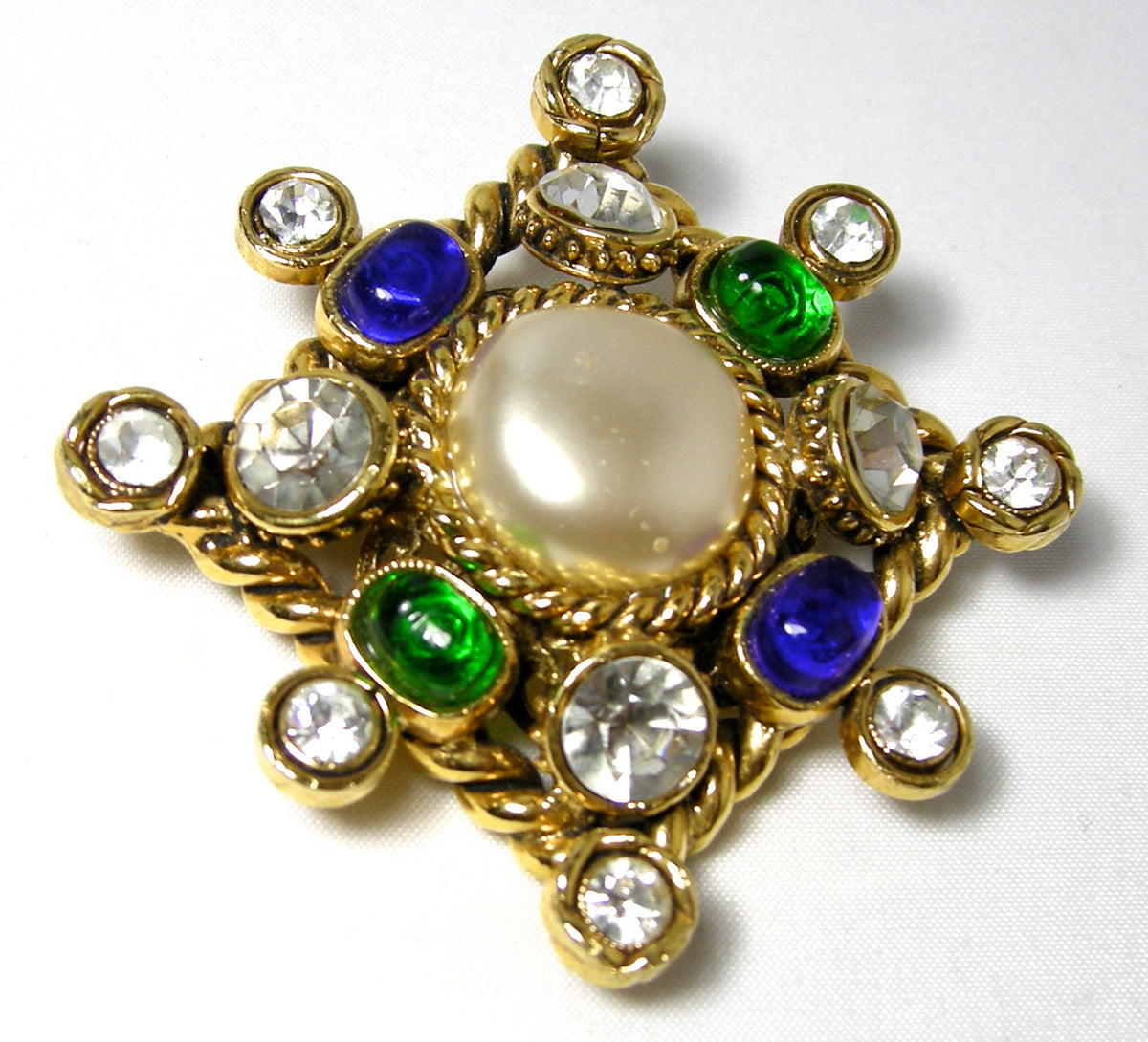 CHANEL Crystal & Faux Pearl Brooch - Large