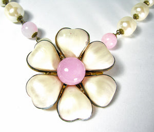 EARLY VINTAGE CHANEL PEARL NECKLACE & GRIPOIX POURED GLASS FLOWER