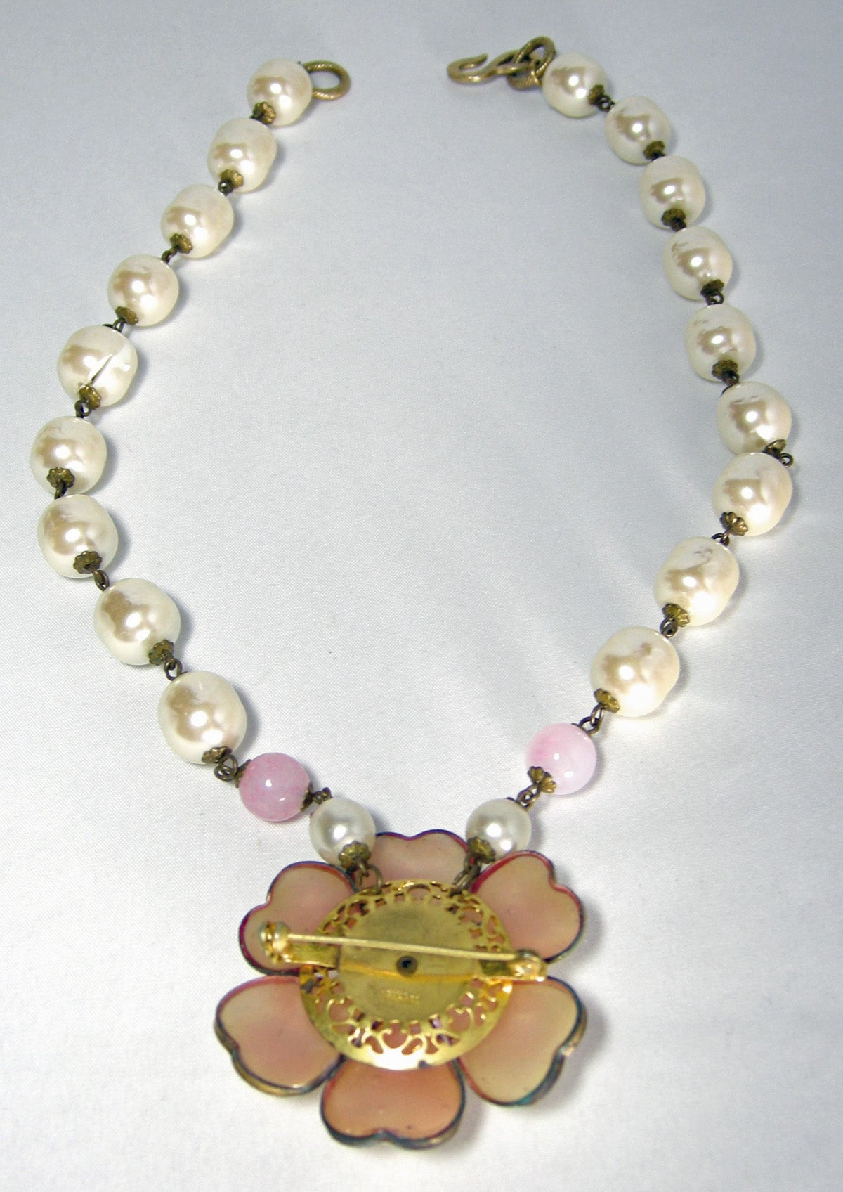 EARLY VINTAGE CHANEL PEARL NECKLACE & GRIPOIX POURED GLASS FLOWER