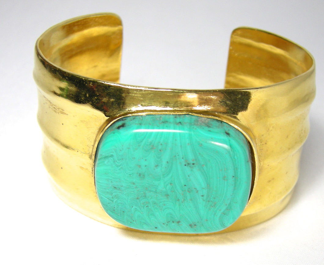 Signed Chanel 96P Cuff Bracelet With Turquoise Center  - JD10224