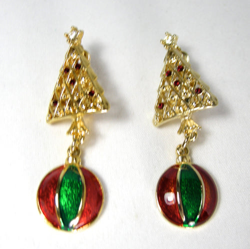 Vintage Gold Tone Christmas Ball Drop Clip Earrings - JD10151