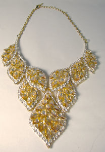 Large Stunning Faux Citrine and Clear Crystal Bib Necklace - JD10187