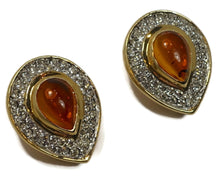 Load image into Gallery viewer, Vintage Faux Citrine &amp; Clear Crystal Earrings