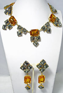 Absolutely Gorgeous Vintage Citrine Crystal Drop Necklace & Earrings Set  - JD10400