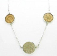 Vintage Sterling Silver 1923 Indian Head Nickel & 1897 & 1901 Indian Head Penny Necklace