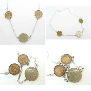 Vintage Sterling Silver 1923 Indian Head Nickel & 1897 & 1901 Indian Head Penny Necklace