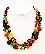 Vintage 2-Strand Multi-Color Glass Foil Bead Necklace