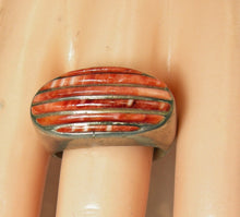 Load image into Gallery viewer, Vintage Navajo American Indian Carved Coral Sterling Ring