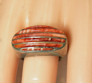 Vintage Navajo American Indian Carved Coral Sterling Ring