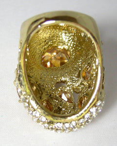 Large Citrine CZs & Clear CZs Cocktail Ring