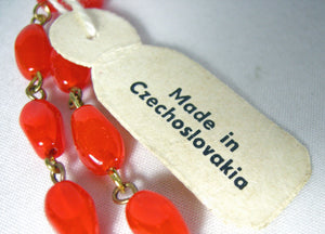 Vintage Czech Coral Colored Glass Necklace  - JD10547