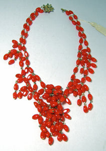 Vintage Czech Coral Colored Glass Necklace  - JD10547