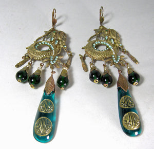 Vintage Czech Dragon “Drop Dead” Dangling Earrings  - JD10450