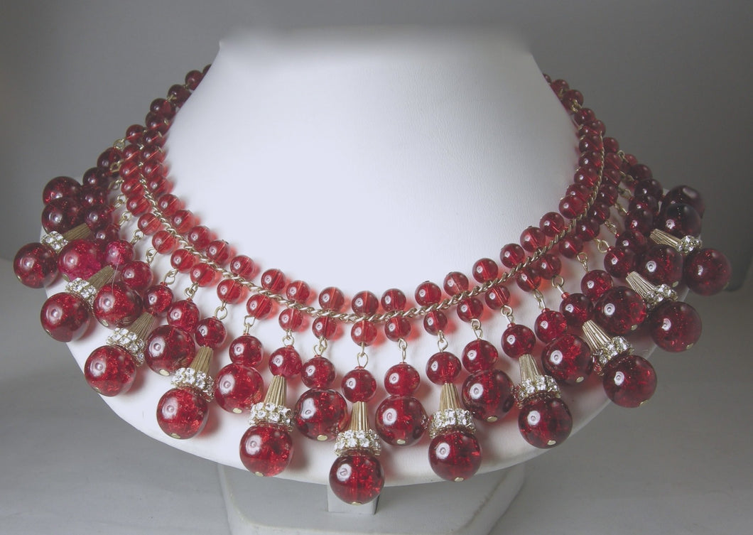 Vintage Rare Red Czech Glass Dangling Necklace