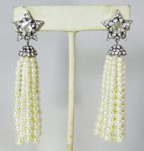Load image into Gallery viewer, Crystal Star Pierced Earrings with Pearl Tassels  - JD10342