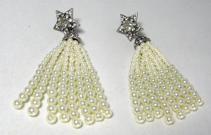 Crystal Star Pierced Earrings with Pearl Tassels  - JD10342